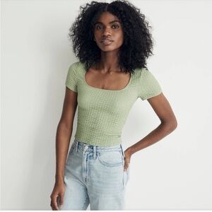 Madewell NWT Green Textured‎ Bubble Knit Top